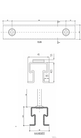 T Form 2×Stud Ankrajlı Cephe Kanalı teknik çizimi