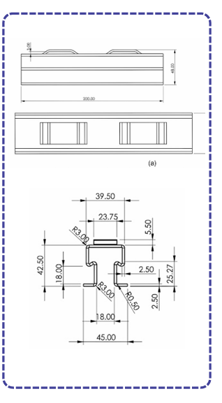 T Form 2×Saç Ankrajlı P. Cephe Kanalı teknik çizimi